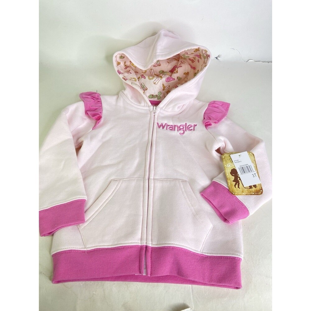 Wrangler Pink Zip Up Hoodie Sweatshirt Hooded Cowgirl Girls Size 3T